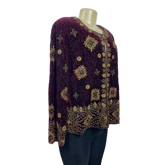 Vtg Adrianna Papéll Women’s Red Volero Velvet with Sequin Beads Sz XS - Picture 2 of 9